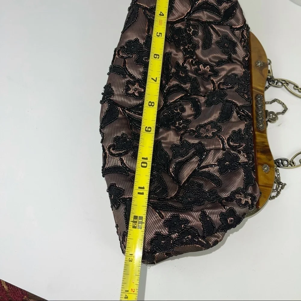 Vintage Inspired Black Gold Beaded Handbag Purse